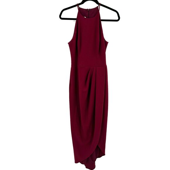 ANTHROPOLOGIE BHLDN Burgundy Red Pleated High Neck Bridesmaid Maxi Dress Size 6 - Picture 2 of 9